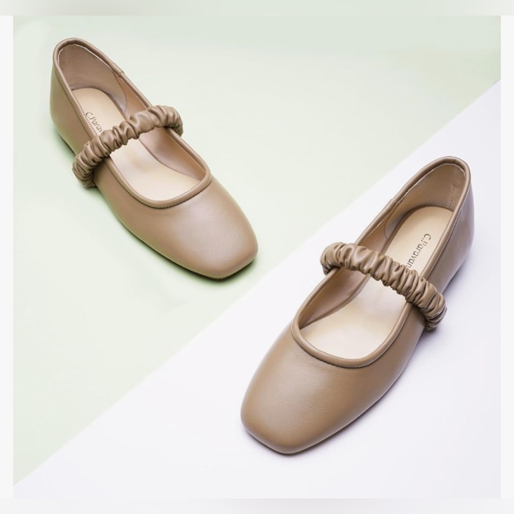 C.Paravano Mary Jane Shoes for Women | Womens Flat Mary Jane Leather Ballet Flat - Picture 2 of 5